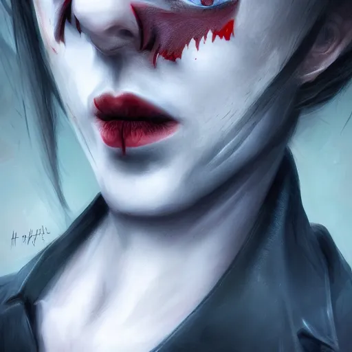 Image similar to Portrait of a vampire, highly detailed, digital painting, concept art, smooth, sharp focus, illustration, strong lines and bold colors, atmosphere and tension, Japanese, trending on artstation