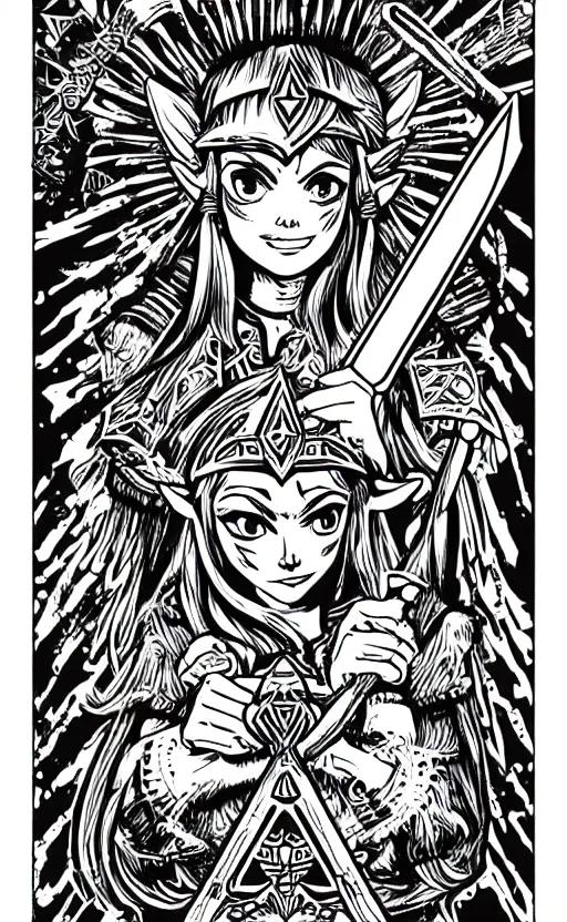 Image similar to mcbess illustration of Princess Zelda holding the master sword