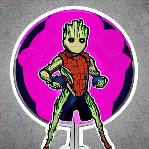 Prompt: svg sticker of a Pop-Wonder Groot-Marvel-Avenger at a rave, spinning records, giant headphones rocking out, wearing headphones, huge speakers, dancing, rave, DJ, spinning records, digital art, amazing composition, rule-of-thirds, award-winning, trending on artstation, featured on deviantart