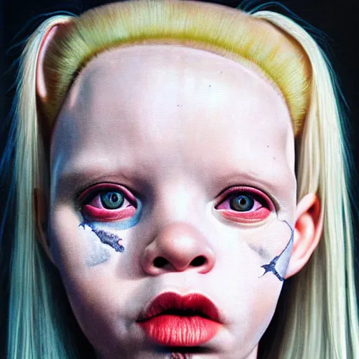 Prompt: realistic expired kodak film portrait of female african albino yolandi visser mix, hyperrealism, hypermaximalism, photorealistic, detailed, atmospheric, 8 k, award winning photography, cinematic