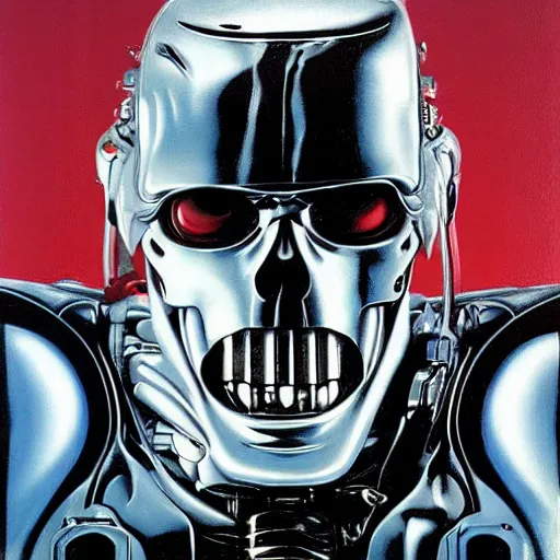 Image similar to t - 8 0 0 terminator by gerald brom and andy warhol, 4 k