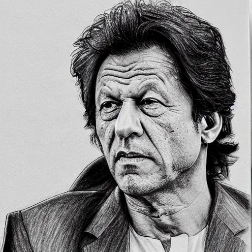 Image similar to imran khan fighting against corrupt system alone, pencil sketch art