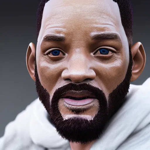 Image similar to portrait of will smith as jesus, au naturel, hyper detailed, digital art, trending in artstation, cinematic lighting, studio quality, smooth render, unreal engine 5 rendered, octane rendered, art style by klimt and nixeu and ian sprigger and wlop and krenz cushart.