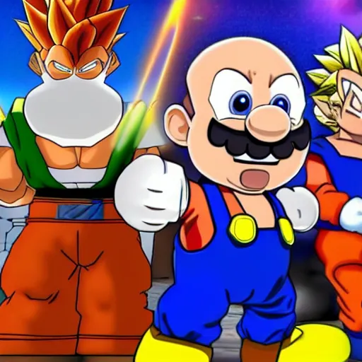 Prompt: goku walter white and mr. incredible cook uncanny meth in super mario 6 4, official screenshot