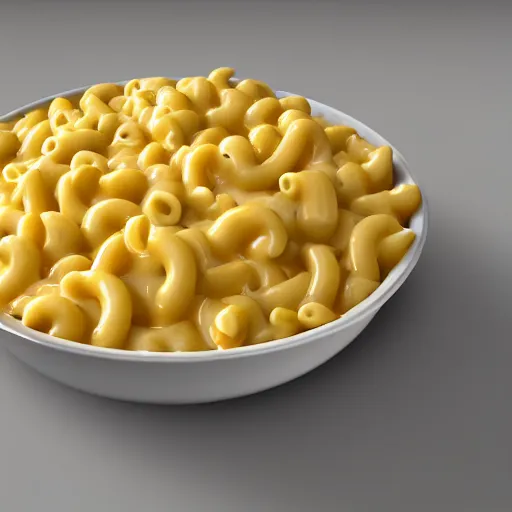 Prompt: A bowl of Mac and cheese, hyper realistic, ray tracing, gold yellow cheese,