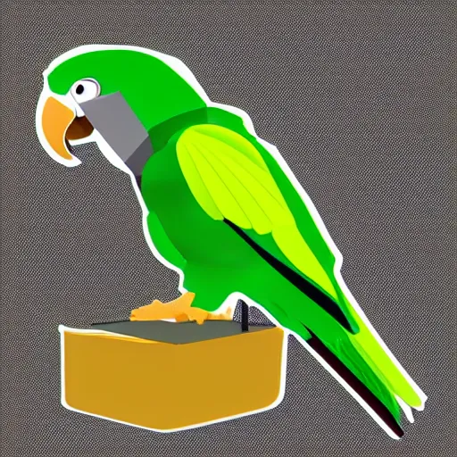 Prompt: vector of cute green parrot as a call center attendant behind desk