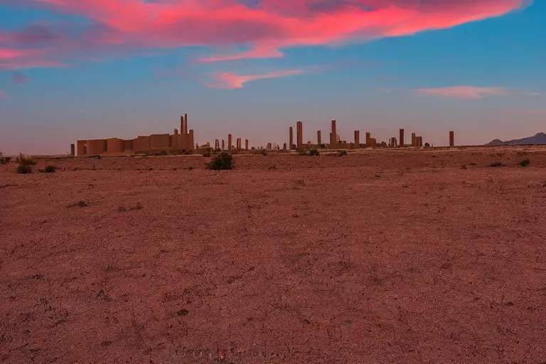 Image similar to apocalyptic dry ground in the desert, babel tower on fire in the background, red sky, beautiful painting