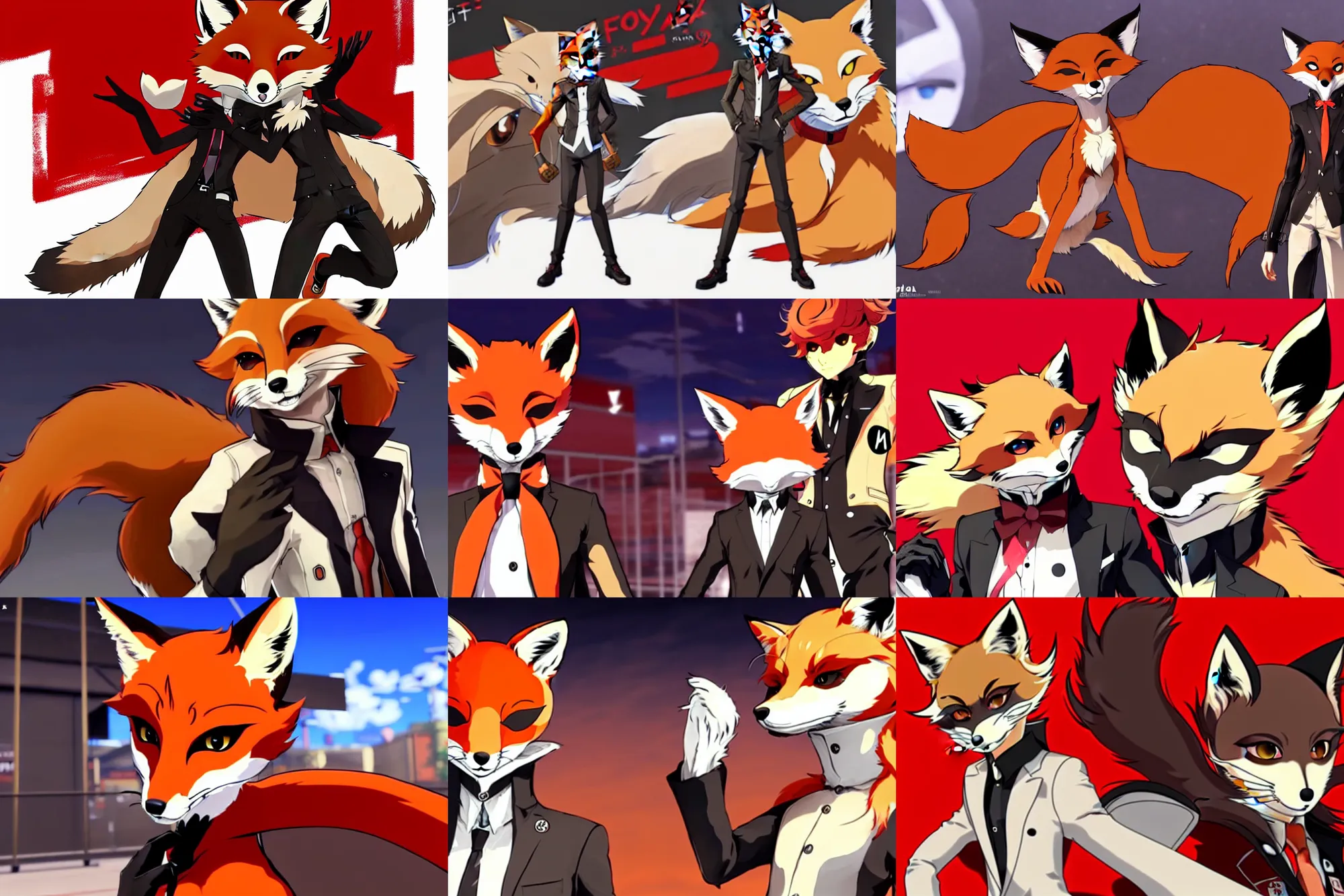 Image similar to a furry tan male fox on a persona 5 : royal ( by atlus ) video game splash screen, a furry male sandy sand - colored beige tan fur fox fursona ( has light brown hair ), persona 5 phantom thief style