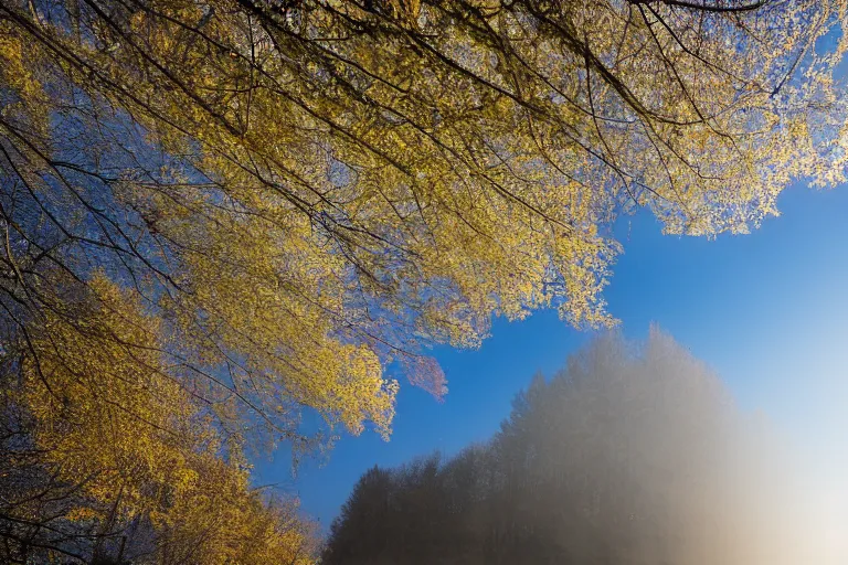 Image similar to low-angle photo aimed at the underside of Edmonton Walterdale bridge, light river mist, river reflection of summer trees and Edmonton Alberta hillside city towers, volumetric light, specular highlights on water, noon, dynamic raised shadows, high dynamic range, highlights reduced, sigma 24mm f8