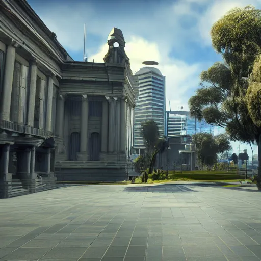 Image similar to photo realistic auckland museum 2 0 7 7, unreal engine