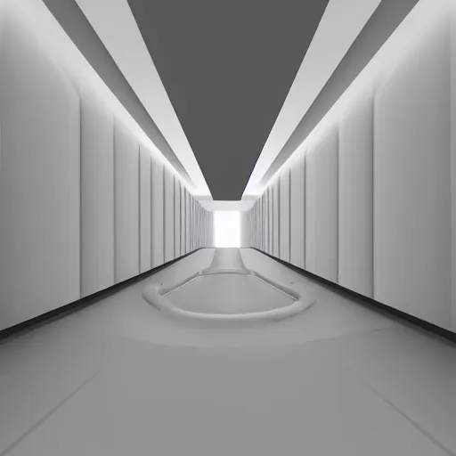 Image similar to inside an empty large white room, no windows, confined space, only walls, 3 d perspective, no distortion, virtual reality