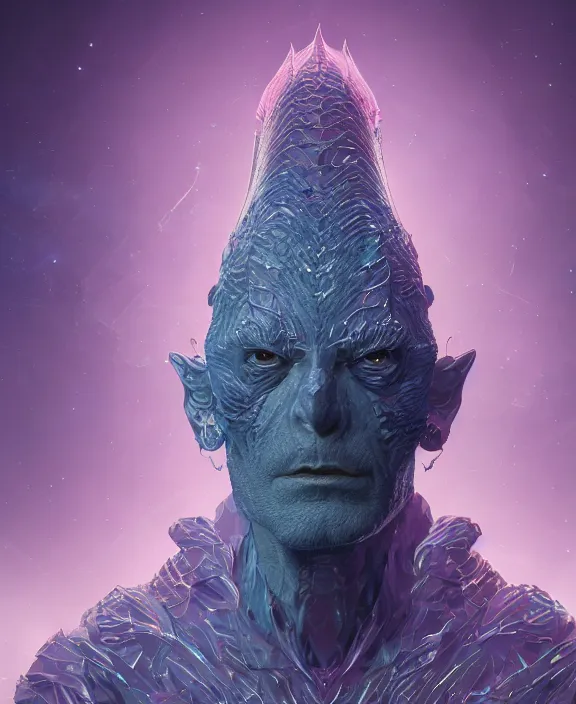 Image similar to a detailed character concept of a crystalline dark lord by Moebius and Beeple, 4k resolution, photorealistic