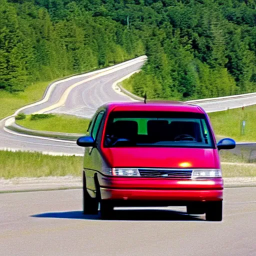 Image similar to A photograph of a 2001 Chevrolet Caravan driving on highway 411 in Perth, Ontario, photograph taken in 2009 on a nokia flip phone