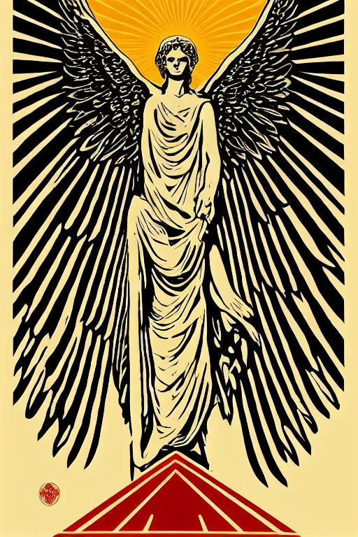 Image similar to Shepard Fairey poster of The Winged Victory of Samothrace, color, high resolution.