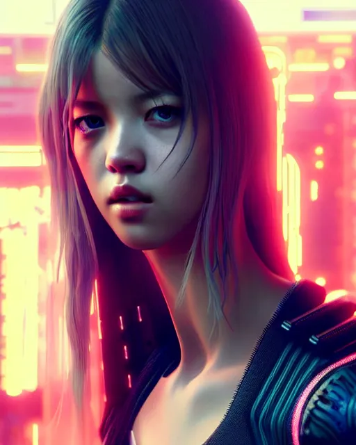 Image similar to beautiful digital painting of lalisa with high detail, ( cyberpunk 2 0 7 7, bladerunner 2 0 4 9 ) 8 k, stunning detail, photo by artgerm, greg rutkowski and alphonse mucha, unreal engine 5, 4 k uhd