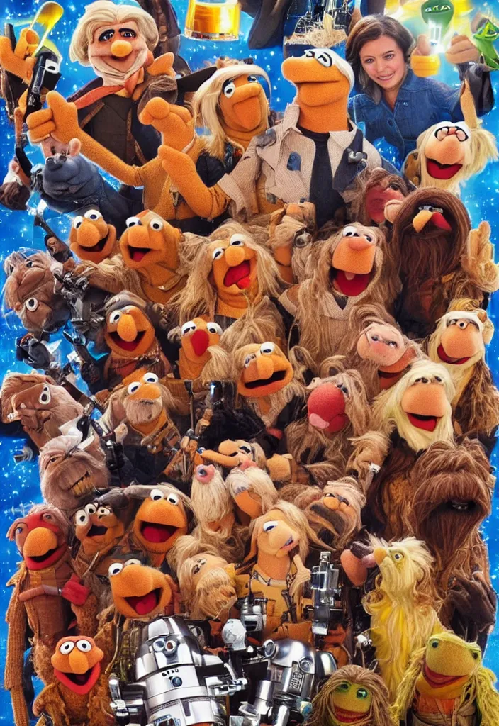 Prompt: movie poster for The Muppets Star Wars