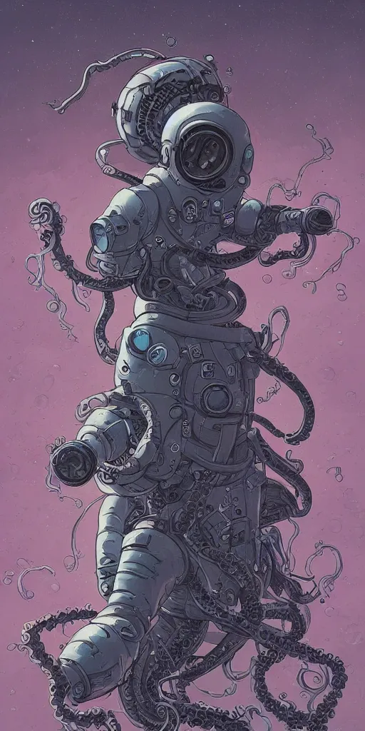 Prompt: eldritch astronaut with tentacle arms, style of james jean and laurie greasley and greg rutkowski, dynamic composition, dramatic lighting, hyper - realistic, ultra detailed, 8 k