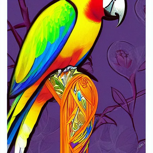 Image similar to a beautiful painting of a parrot by audrey kawaski, art nouveau, japanese manga, artstation, 8K, very detailed