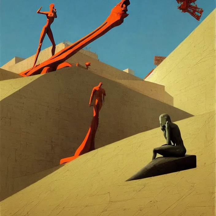 Prompt: nuke the giant statue, science fiction, Edward Hopper and James Gilleard, Zdzislaw Beksinski, highly detailed