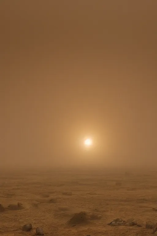 Prompt: a tall room, monolithic, open wall architecture, sand storm enters, streaks of dust, high winds, concrete pillars, ancient sci - fi elements, on an alien planet, sun is blocked by dust, pale orange colors, cinematographic wide angle shot, directed by christopher nolan