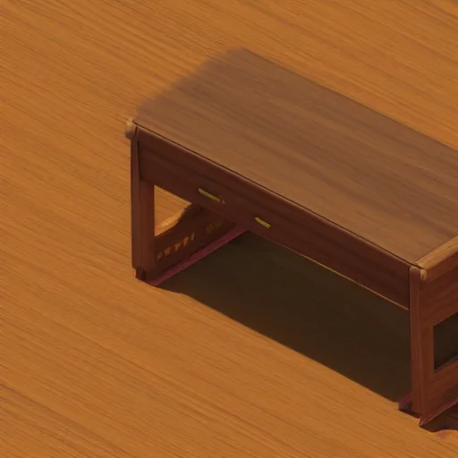 Prompt: a 3 d object of the wooden desk, isometric game, mobile game, object is centralised, mohamed chahin, blender cycles render, solid colours material, no background and shadows