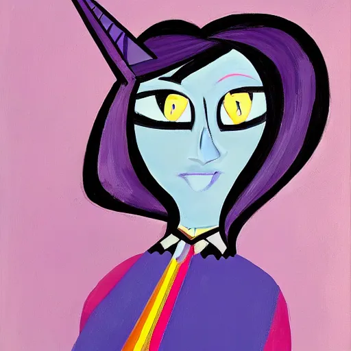 Prompt: twilight sparkle from my little pony by george condo, oil on canvas