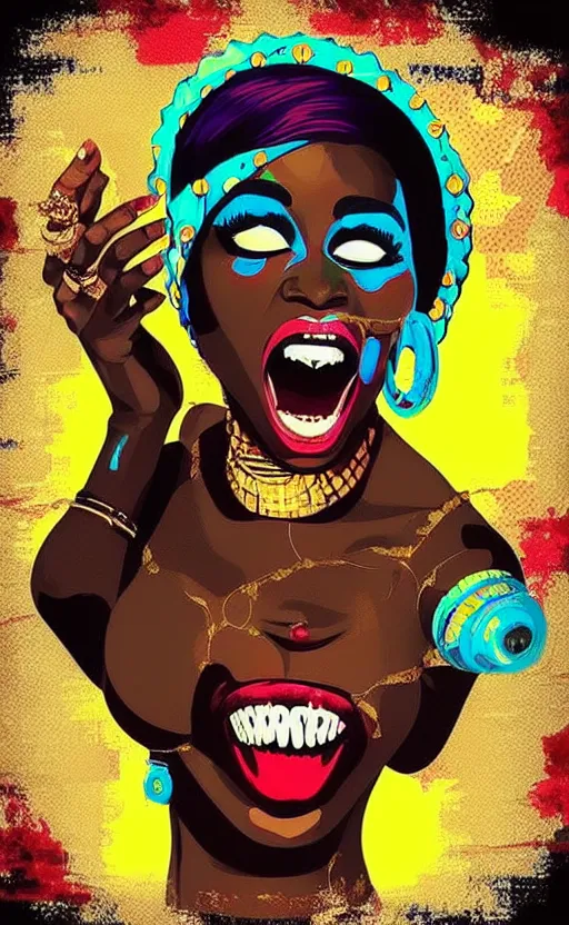 Image similar to mama africa laugh at her child!!! pop art, pixel, bioshock, gta chinatown, artgerm, richard hamilton, mimmo rottela, julian opie, aya takano, ultra hardly intricate details!!! ultra realistic visual!!!