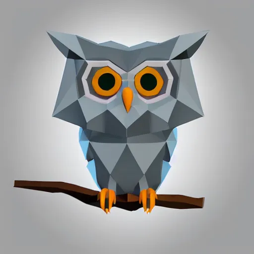 Image similar to cute isometric 3 d low polygon render of an owl, smooth white background, soft focus, centered