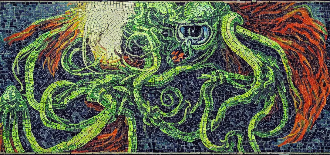 Image similar to impressionistic mosaic of cthulhu