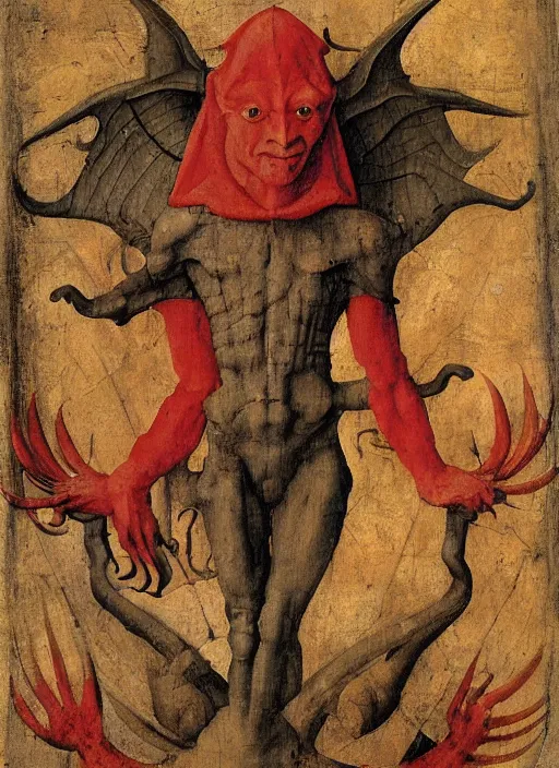 Image similar to red devil Gargoyle, Medieval painting by Jan van Eyck, Hieronymus Bosch, Florence