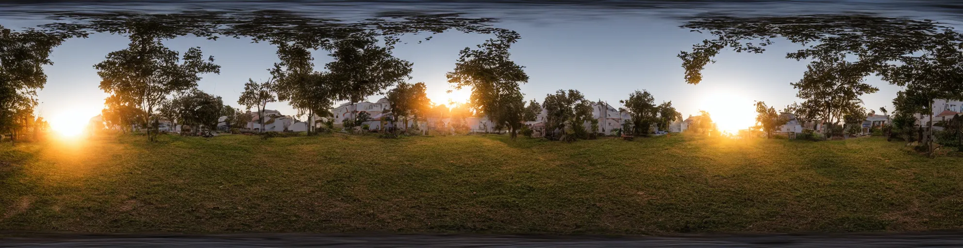 Prompt: spherical panorama photo of a anicient village street dawn 5 0 mm
