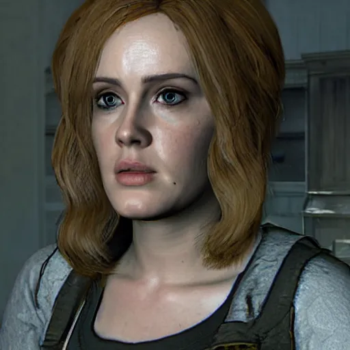 Prompt: an in-game screenshot of Adele as Marguerite Baker in Resident Evil 7