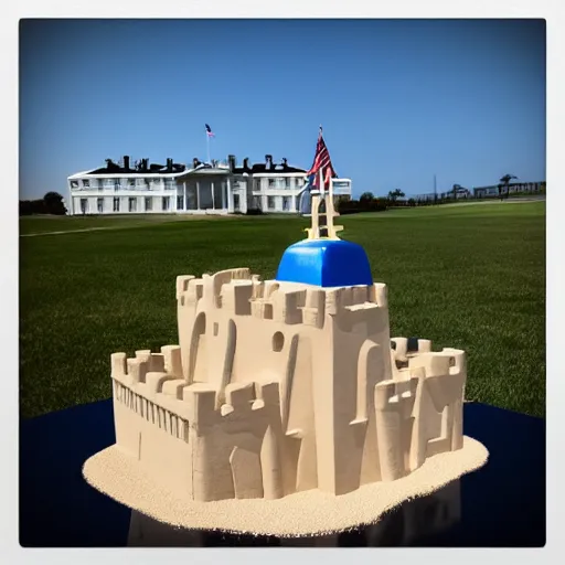 Image similar to sand castle in the shape of the White House