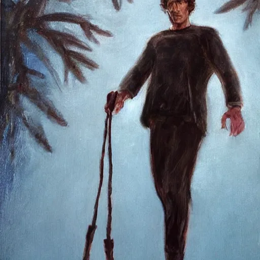 Prompt: todd howard about to be hanged for his crimes, oil painting, tragic, sorrowful.