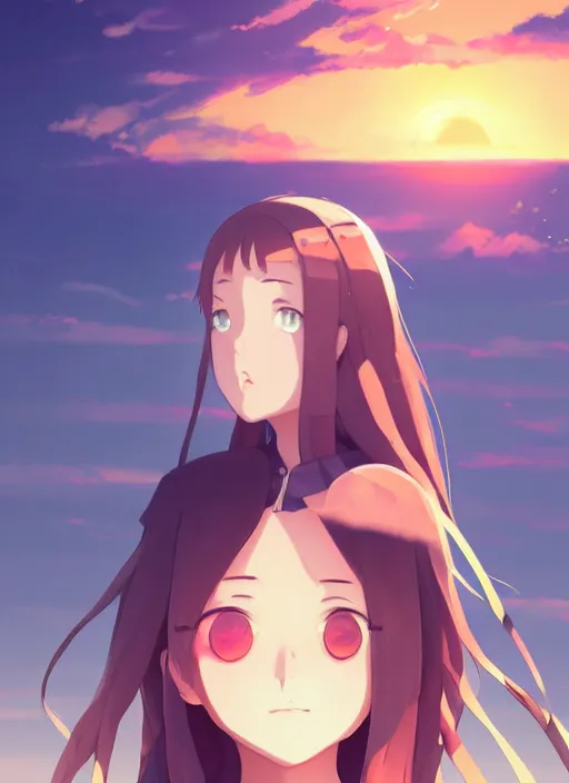 Prompt: portrait of cute girl, sunset sky in background, beach landscape, illustration concept art anime key visual trending pixiv fanbox by wlop and greg rutkowski and makoto shinkai and studio ghibli and kyoto animation, futuristic wheelchair, symmetrical facial features, should eyes, future clothing, backlit, tsundere