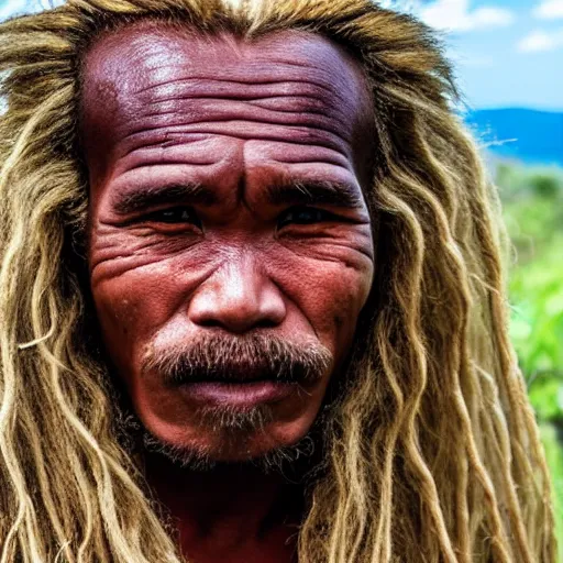 Image similar to photo, papua man with long beautiful blonde hair