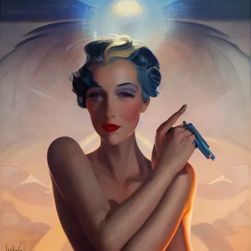 Prompt: an art deco painting by Magali Villeneuve, trending on cgsociety