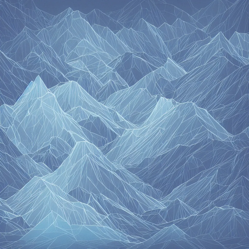 Prompt: valley of the glacial whispers, minimal digital art with geometric graphics. no text, no watermarks, music album art.