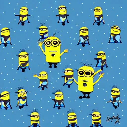 Prompt: digital art of minions in outer space