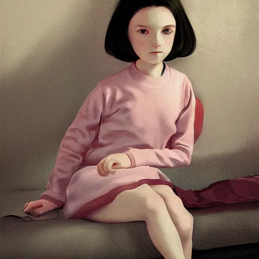 Prompt: little girl in pajama. digital artwork made by ilya kuvshinov, inspired by balthus, highly detailed, realistic,