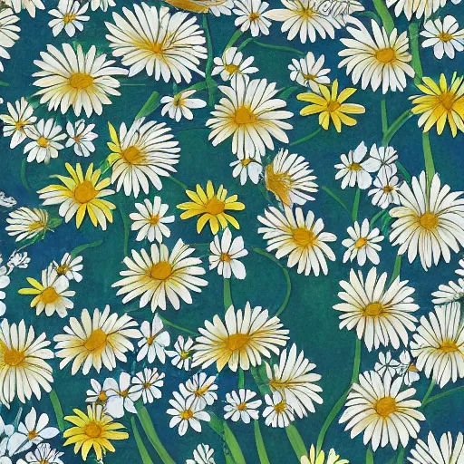 Image similar to highly detailed daisy pattern in the style of old botanical illustrations, matisse, and japanese art, 4 k