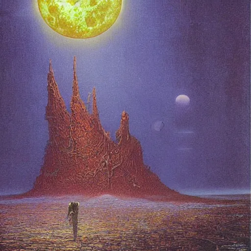 Prompt: nuclear blast moon eclipse, sci - fi, wet brush, poster art, concept art by beksinski and jean delville, illustrated in the style of iain mccaig