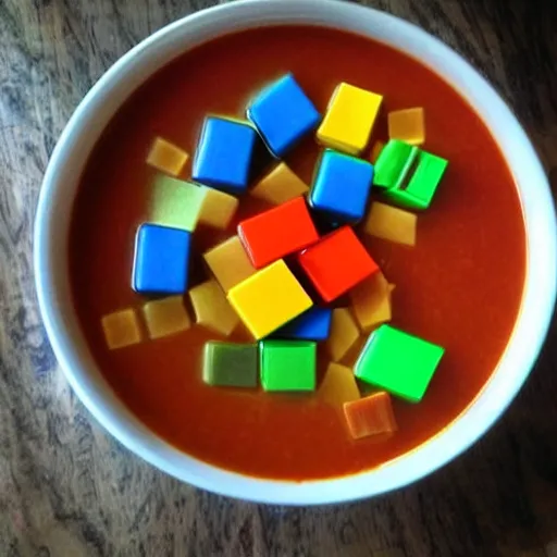 Image similar to soup made out of rubiks cubes