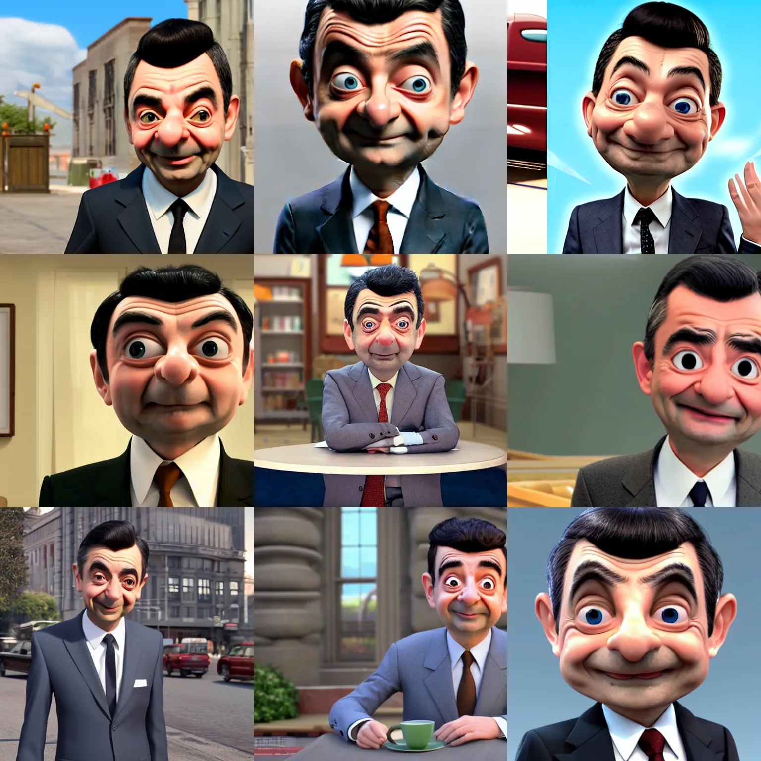 Prompt: screenshot of rowan atkinson as mr. bean in a pixar movie. 3 d rendering. unreal engine. amazing likeness. very detailed. cartoon caricature.