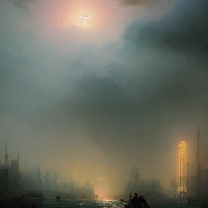 Image similar to a beautiful painting of an underground vaporwave city wasteland by ivan aivazovsky and greg rutkowski and james gurney and frank lloyd and sung choi, in style of impressionism. hyper detailed, sharp focus, soft light. unreal engine 5 lumen. ray tracing. trending on artstation. digital art