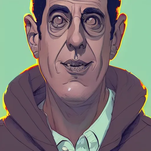 Image similar to a study of cell shaded portrait of jerry seinfeld concept art, llustration, post grunge, concept art by josan gonzales and wlop, by james jean, Victo ngai, David Rubín, Mike Mignola, Laurie Greasley, highly detailed, sharp focus, alien, Trending on Artstation, HQ, deviantart, art by artgem