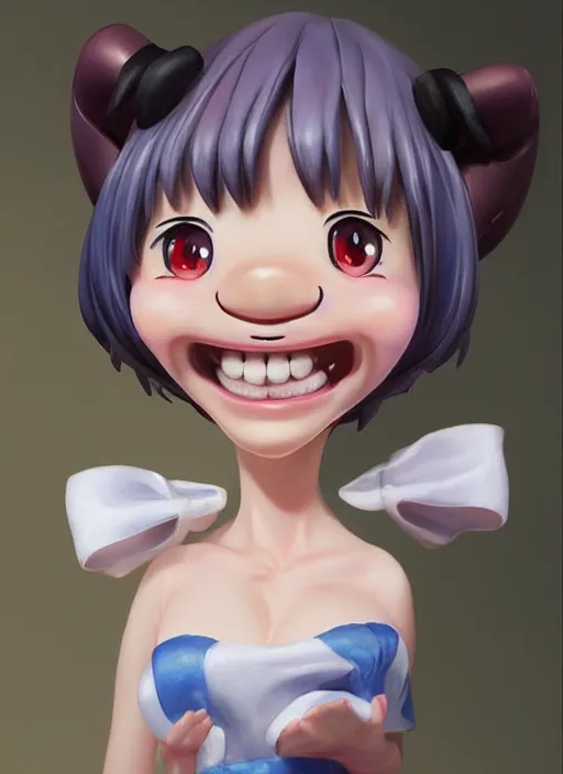 Prompt: a hyperrealistic oil panting of a kawaii anime girl figurine caricature with a big dumb grin featured on Wallace and Gromit by Vladimir Volegov