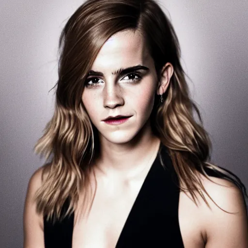 Prompt: portrait photograph of emma watson with tiger fur