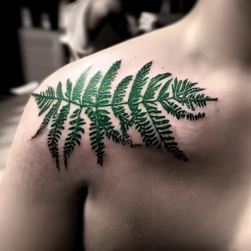Image similar to tattoo of a fern leave, solid black borders, professional photography, 8k, trending