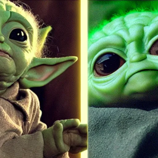 Image similar to a film still of baby yoda's son in the jedi academy in star wars realistic, detailed